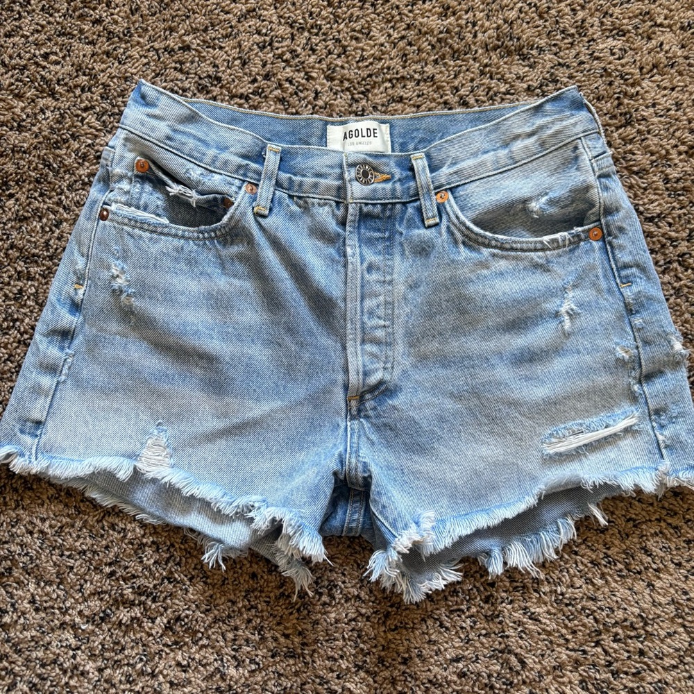 Agolde Women's Frayed Jean Shorts - Light Blue